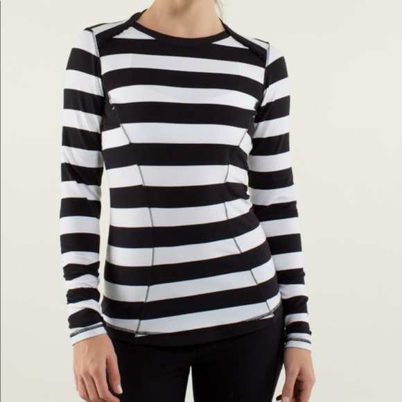 LULULEMON Base Runner Long SleeveStraightup Stripe Black White Black - Picture 1 of 10